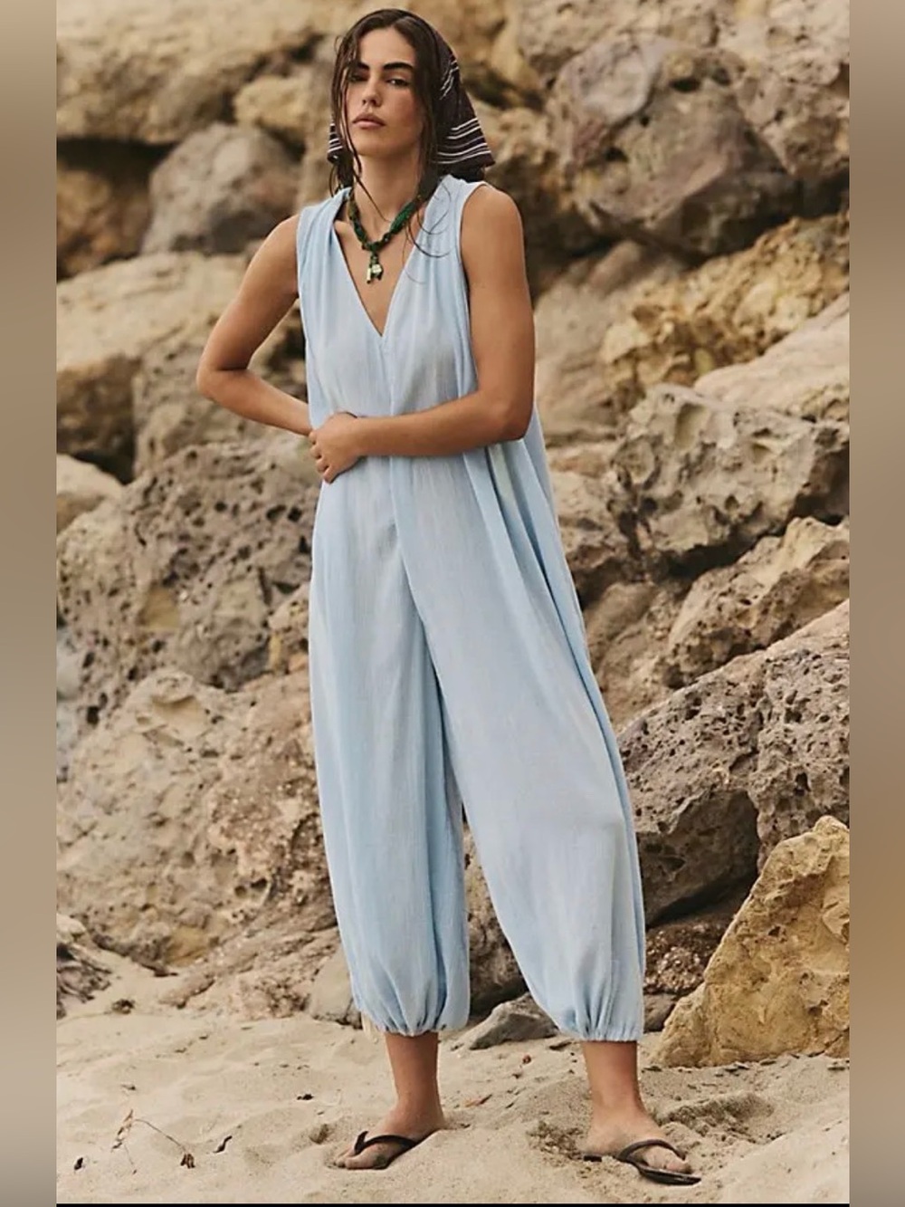 New Free People Nautical Notions Jumpsuit ~ Light Blue